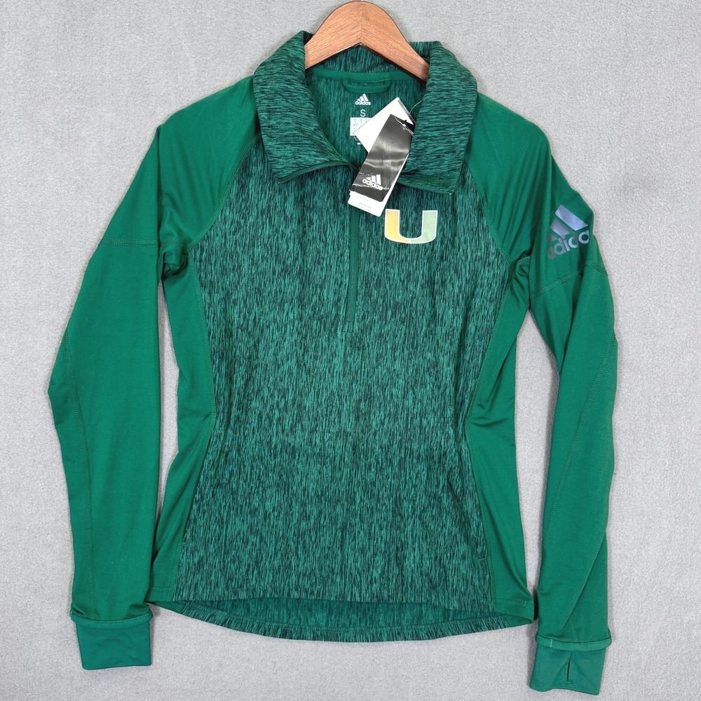 New Adidas Pullover Women S Green Miami Hurricanes Climalite BP6094 Reflective